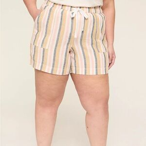 🧡 Coral Stripe Linen Shorts | Lane Bryant Pull-On, Plus Size 🧡